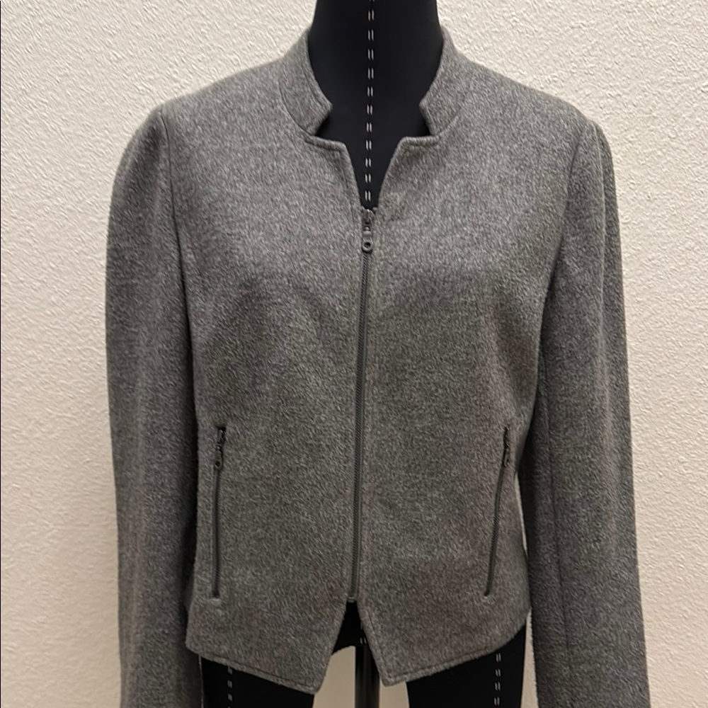 LOFT Gray Blazer Fitted Zip-Up Jacket